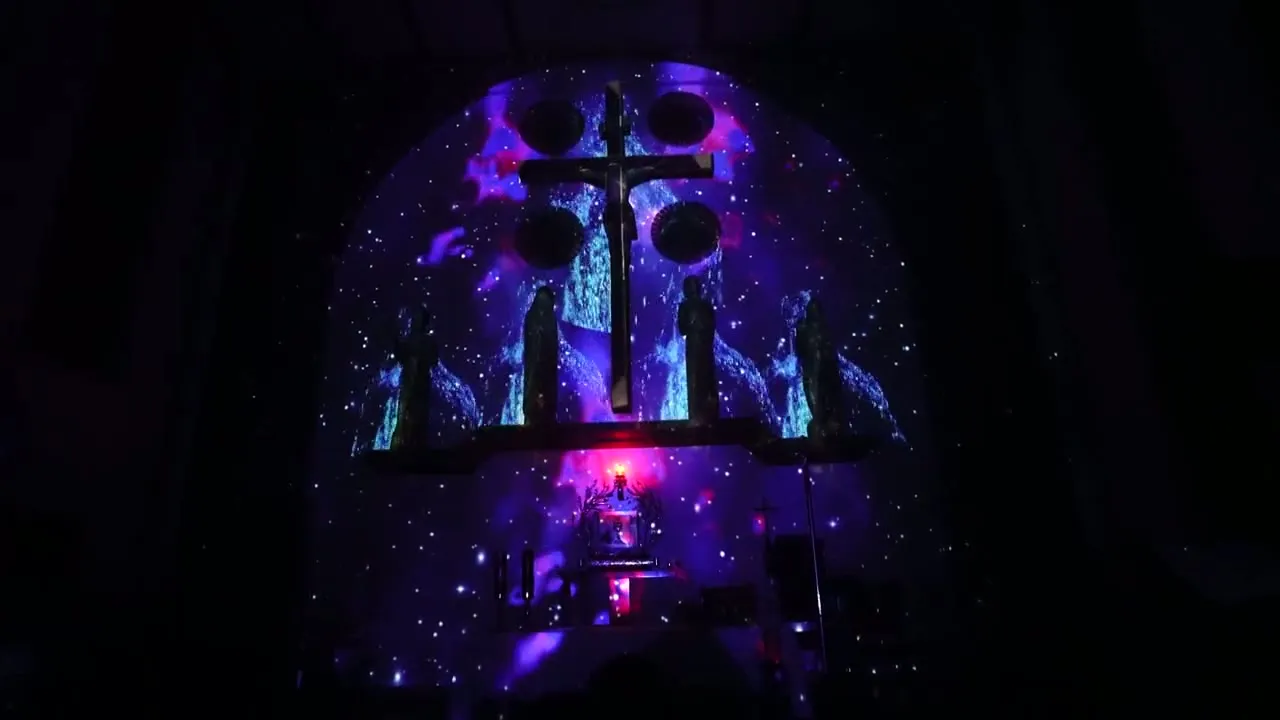 Architectural mapping on a church interior.