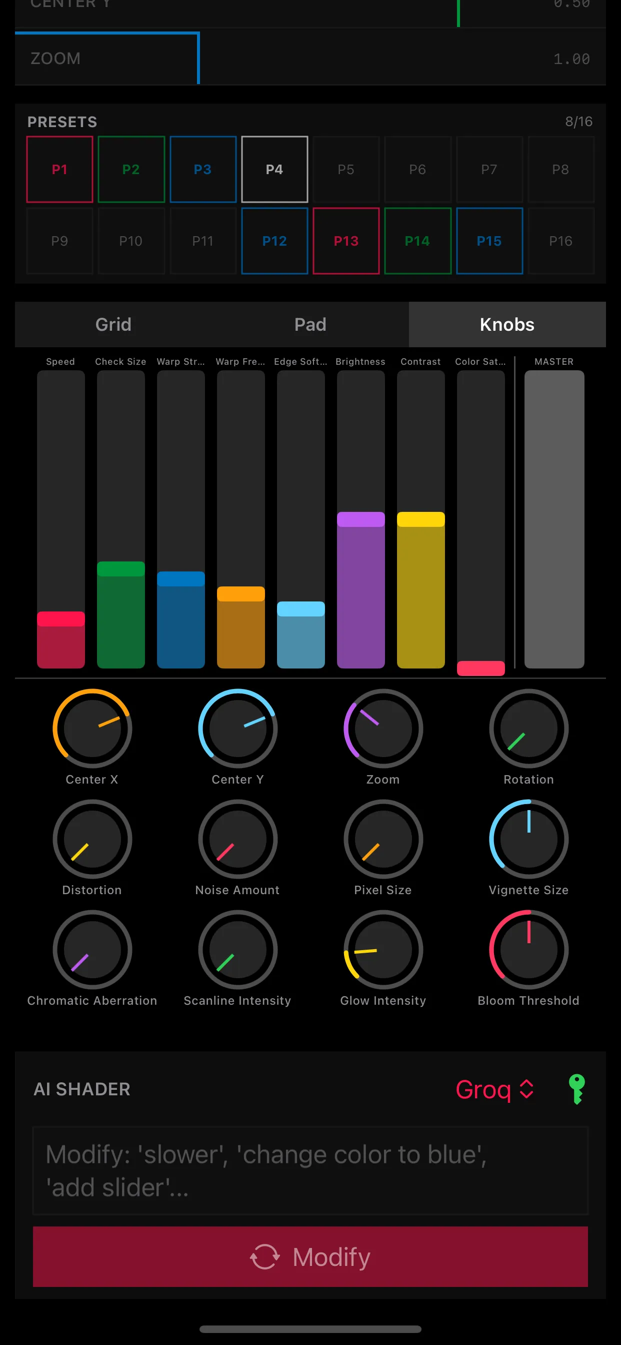 Faders and knobs for shader parameters on iPhone