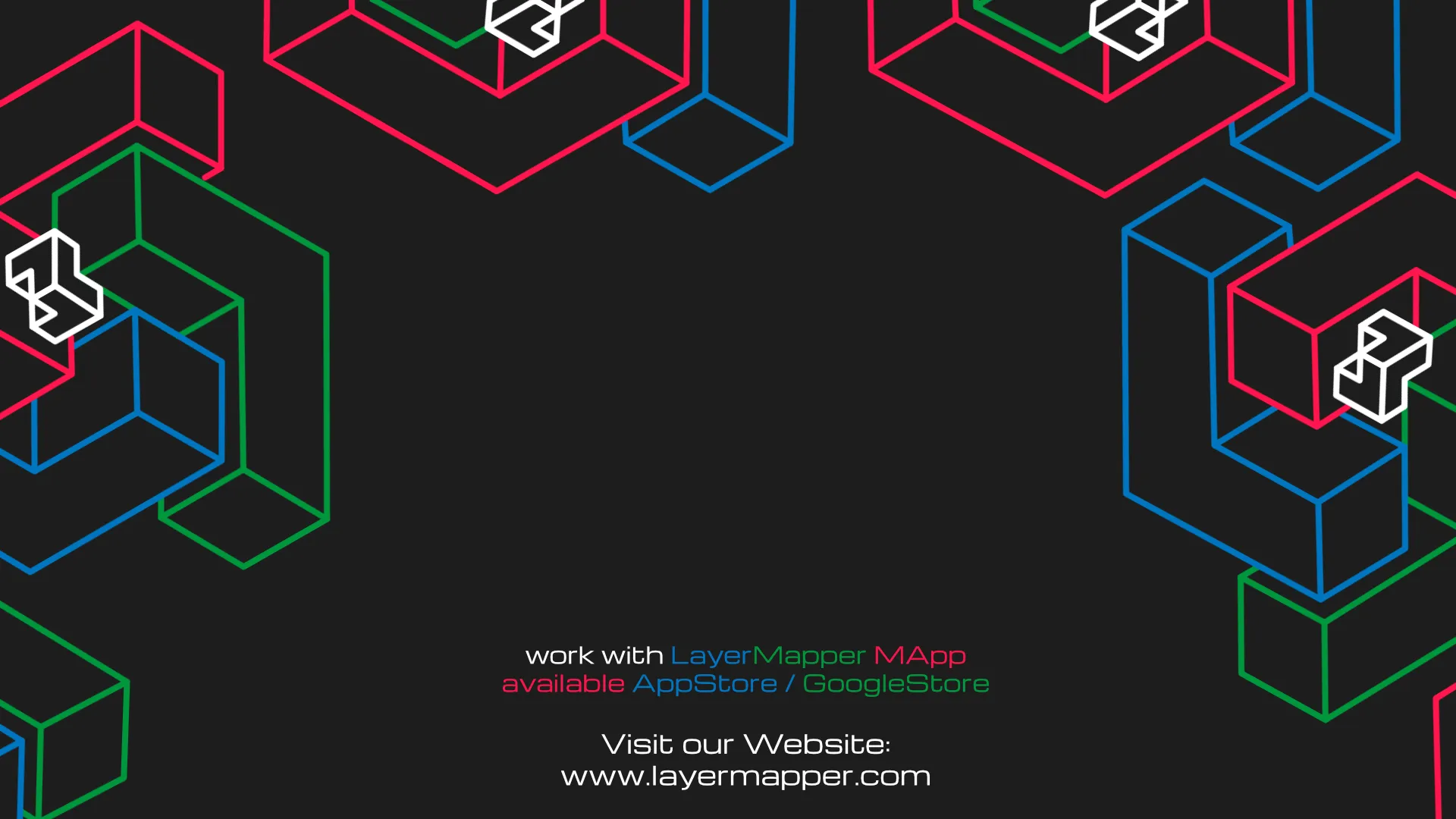 LayerMapper receiver waiting screen on Android TV with the layered logo pattern