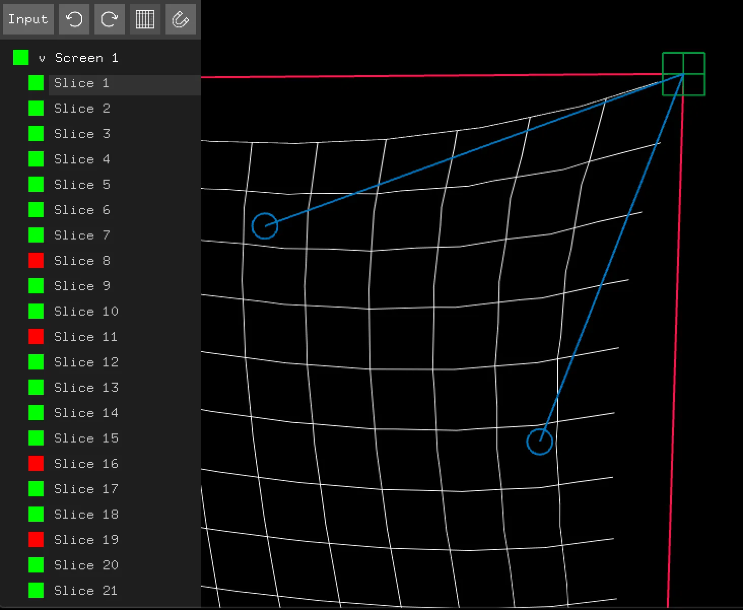 Bézier warp grid bent over a projection surface