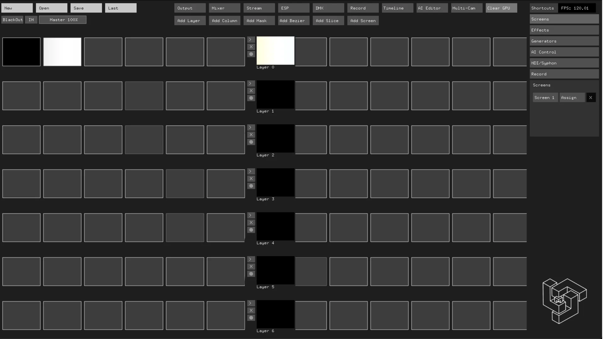 Desktop clip grid with layers of black-and-white geometric clips