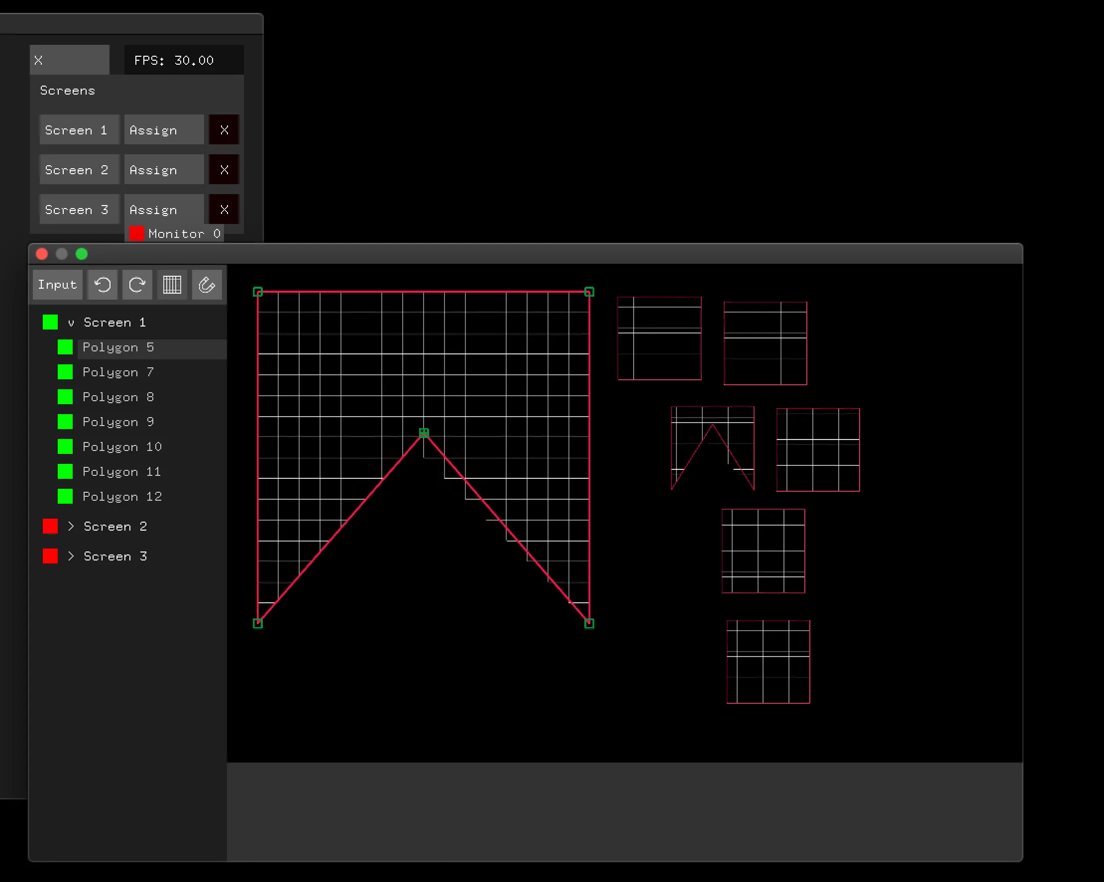 Slices and polygons cut out of the output