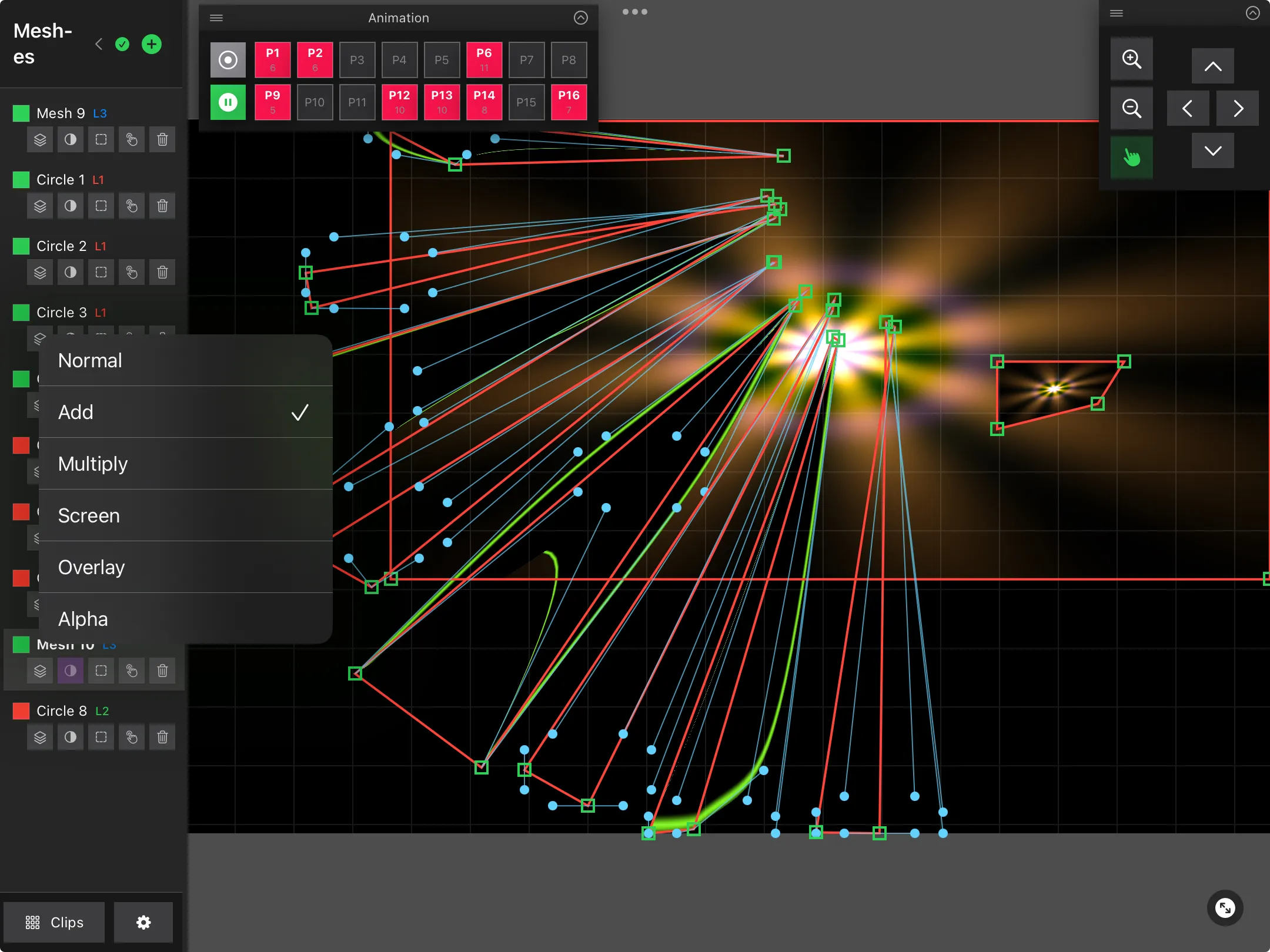 Multicolour beams fanning out from a single point in the LayerMapper MApp preview